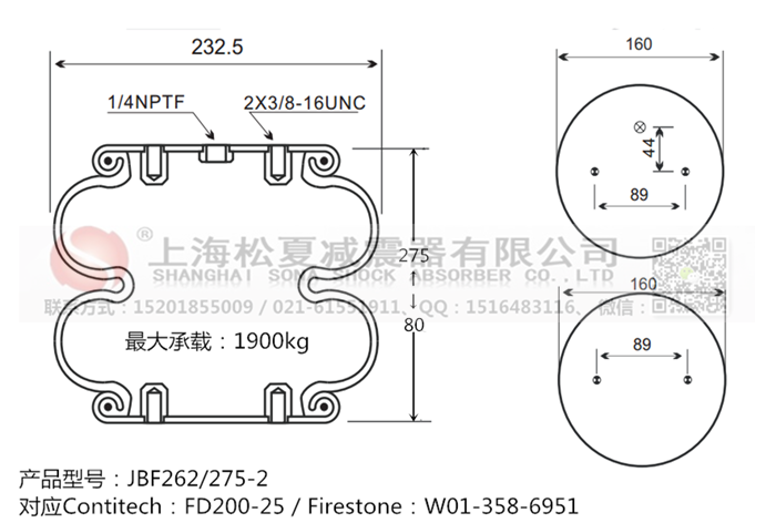 JBF262/275-2橡膠<a href='http://sunshineage.com/' target='_blank'><u>空氣彈簧</u></a>