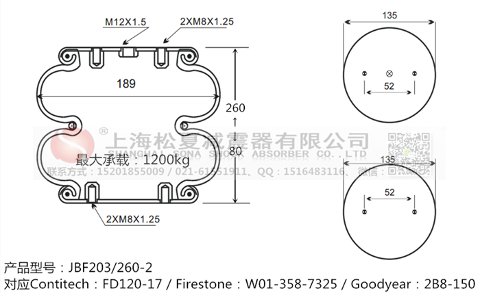 JBF203/260-2橡膠<a href='http://sunshineage.com/' target='_blank'><u>空氣彈簧</u></a>