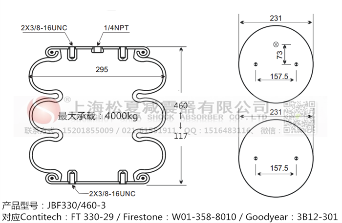 JBF330/460-3橡膠<a href='http://sunshineage.com/' target='_blank'><u>空氣彈簧</u></a>